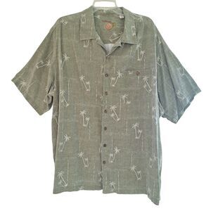 Caribbean Joe 2XL Hawaiian Shirt Green Silk Aloha Lounge Coconut Buttons EUC